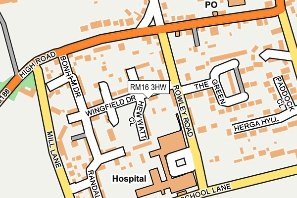 RM16 3HW map - OS OpenMap – Local (Ordnance Survey)