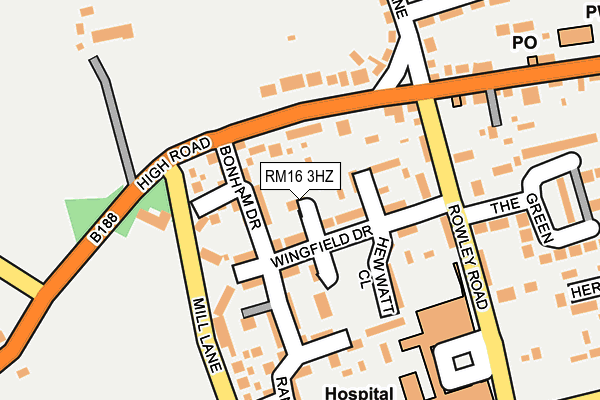 RM16 3HZ map - OS OpenMap – Local (Ordnance Survey)