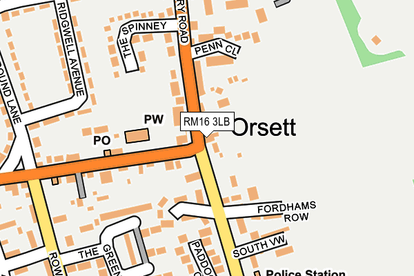 RM16 3LB map - OS OpenMap – Local (Ordnance Survey)