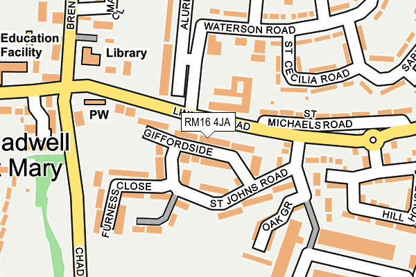 RM16 4JA map - OS OpenMap – Local (Ordnance Survey)