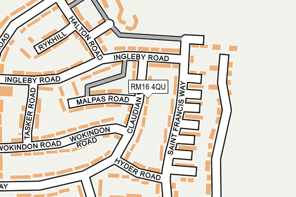 RM16 4QU map - OS OpenMap – Local (Ordnance Survey)