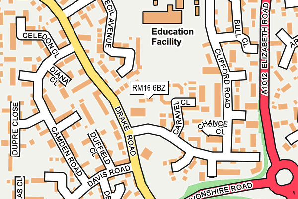 RM16 6BZ map - OS OpenMap – Local (Ordnance Survey)