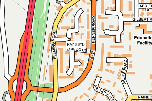 RM16 6YD map - OS OpenMap – Local (Ordnance Survey)