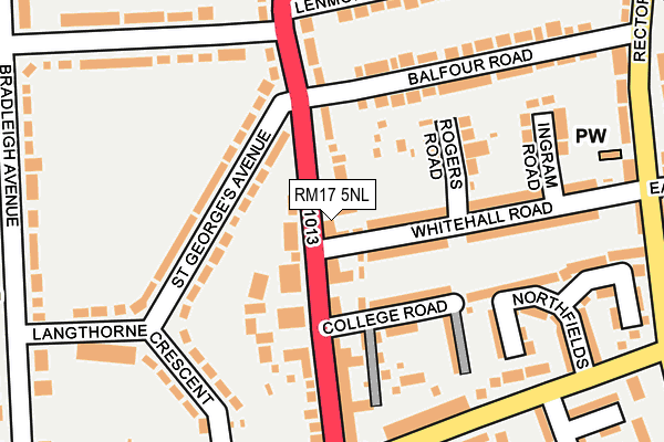 RM17 5NL map - OS OpenMap – Local (Ordnance Survey)