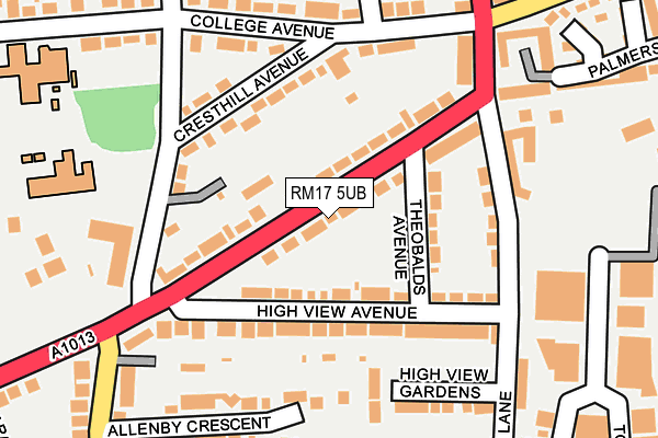 RM17 5UB map - OS OpenMap – Local (Ordnance Survey)