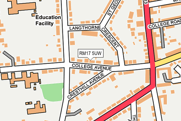 RM17 5UW map - OS OpenMap – Local (Ordnance Survey)