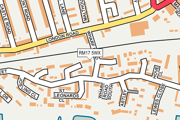 RM17 5WX map - OS OpenMap – Local (Ordnance Survey)