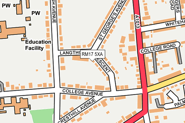 RM17 5XA map - OS OpenMap – Local (Ordnance Survey)