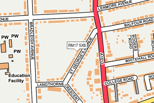 RM17 5XB map - OS OpenMap – Local (Ordnance Survey)