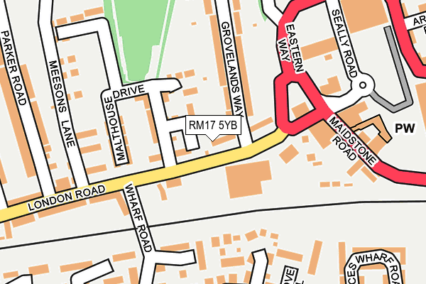 RM17 5YB map - OS OpenMap – Local (Ordnance Survey)