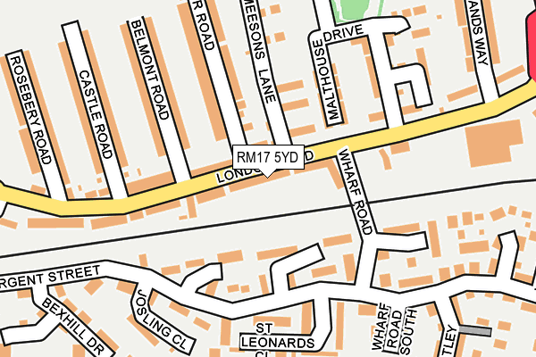 RM17 5YD map - OS OpenMap – Local (Ordnance Survey)