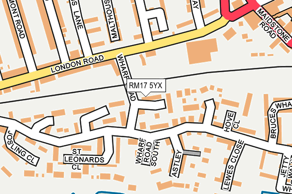 RM17 5YX map - OS OpenMap – Local (Ordnance Survey)