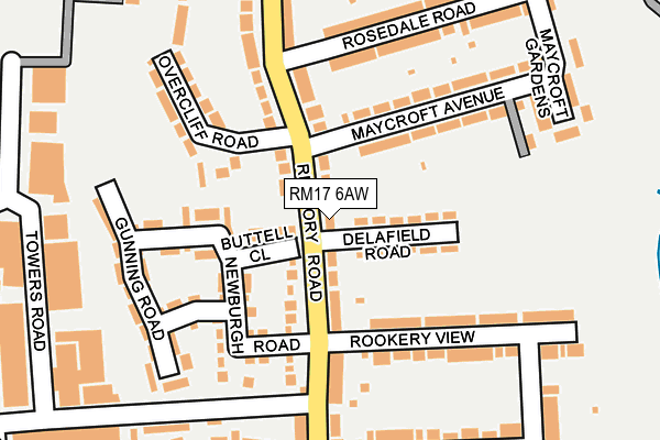 RM17 6AW map - OS OpenMap – Local (Ordnance Survey)