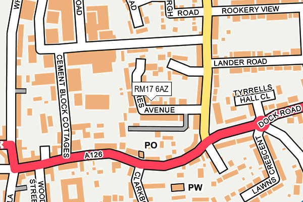 RM17 6AZ map - OS OpenMap – Local (Ordnance Survey)