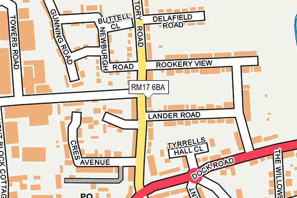 RM17 6BA map - OS OpenMap – Local (Ordnance Survey)