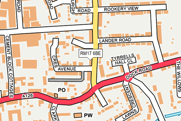 RM17 6BE map - OS OpenMap – Local (Ordnance Survey)