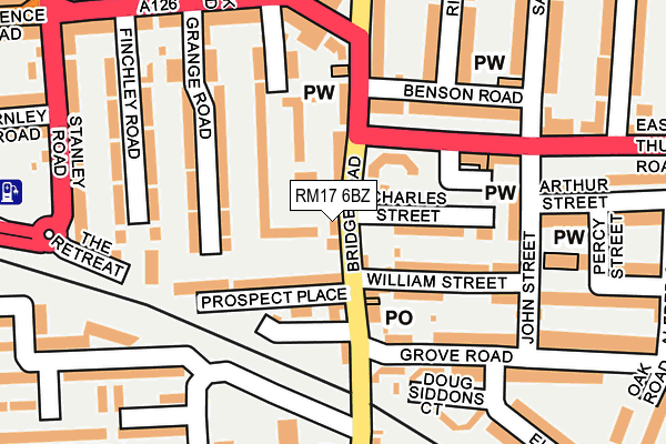 RM17 6BZ map - OS OpenMap – Local (Ordnance Survey)