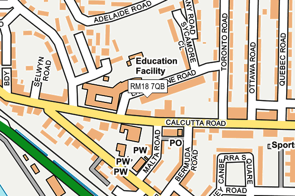 RM18 7QB map - OS OpenMap – Local (Ordnance Survey)