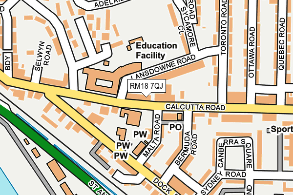 RM18 7QJ map - OS OpenMap – Local (Ordnance Survey)