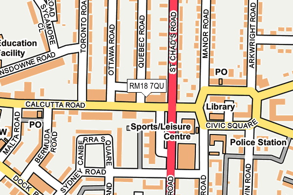 RM18 7QU map - OS OpenMap – Local (Ordnance Survey)