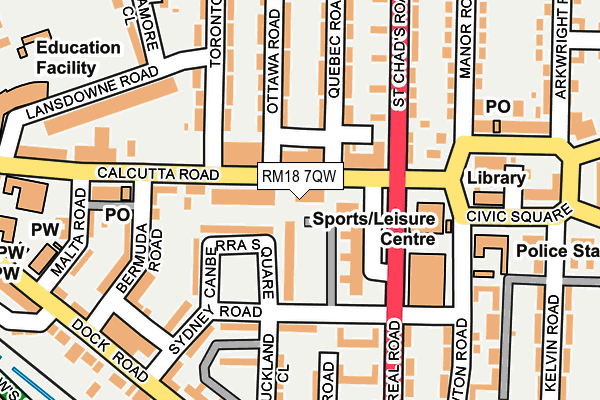 RM18 7QW map - OS OpenMap – Local (Ordnance Survey)