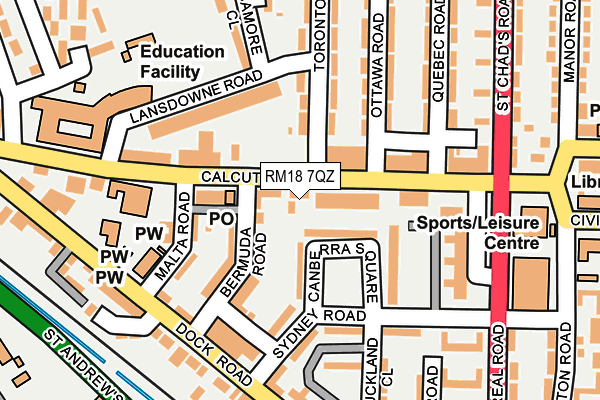 RM18 7QZ map - OS OpenMap – Local (Ordnance Survey)