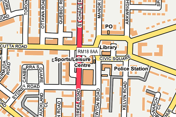 RM18 8AA map - OS OpenMap – Local (Ordnance Survey)