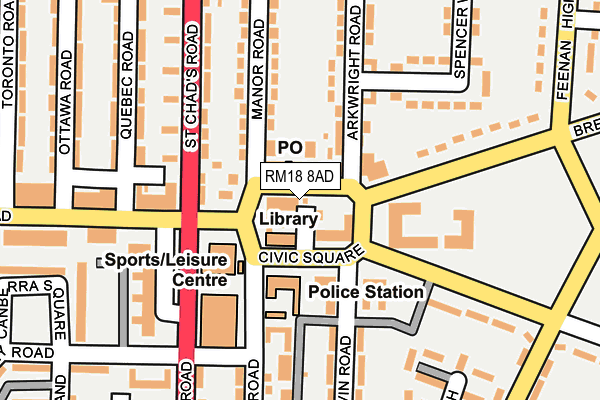 RM18 8AD map - OS OpenMap – Local (Ordnance Survey)
