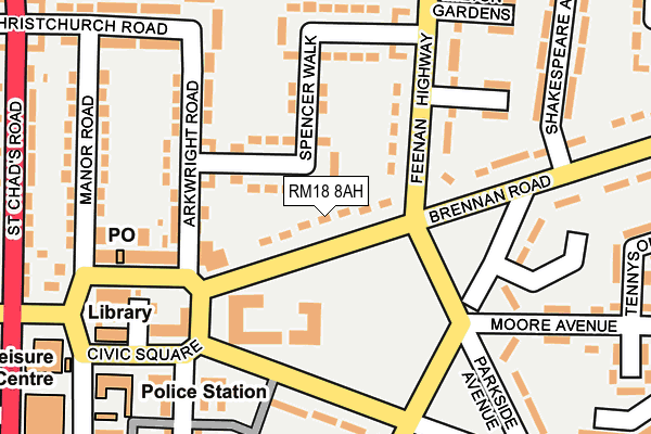 RM18 8AH map - OS OpenMap – Local (Ordnance Survey)