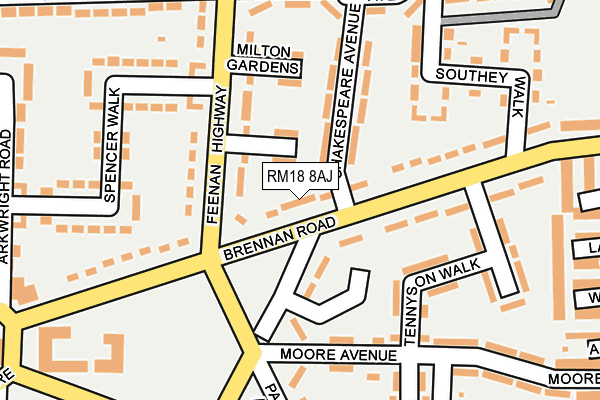 RM18 8AJ map - OS OpenMap – Local (Ordnance Survey)
