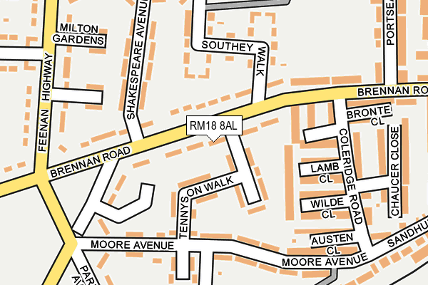 RM18 8AL map - OS OpenMap – Local (Ordnance Survey)