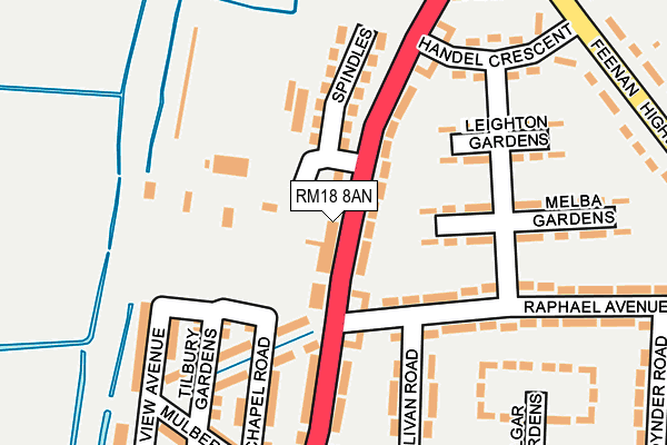 RM18 8AN map - OS OpenMap – Local (Ordnance Survey)