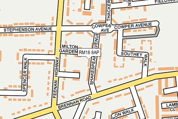 RM18 8AP map - OS OpenMap – Local (Ordnance Survey)