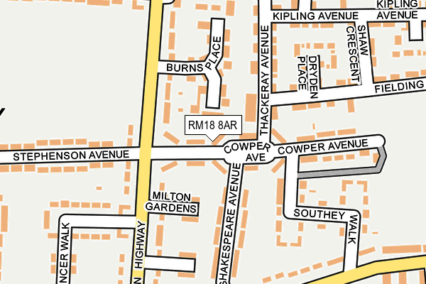 RM18 8AR map - OS OpenMap – Local (Ordnance Survey)