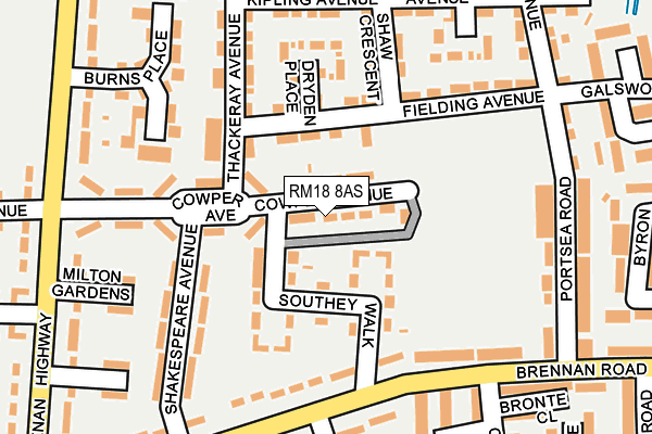 RM18 8AS map - OS OpenMap – Local (Ordnance Survey)