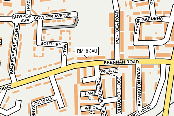 RM18 8AU map - OS OpenMap – Local (Ordnance Survey)