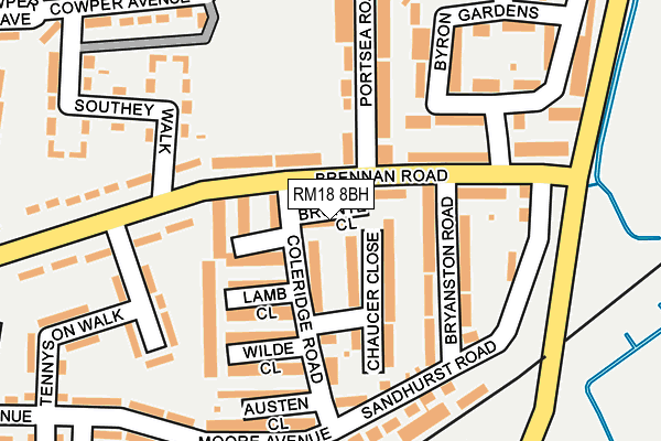 RM18 8BH map - OS OpenMap – Local (Ordnance Survey)