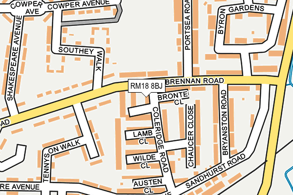 RM18 8BJ map - OS OpenMap – Local (Ordnance Survey)