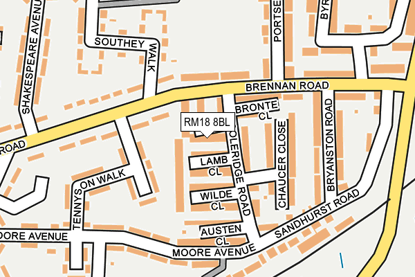 RM18 8BL map - OS OpenMap – Local (Ordnance Survey)