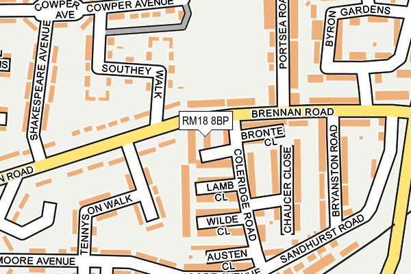 RM18 8BP map - OS OpenMap – Local (Ordnance Survey)