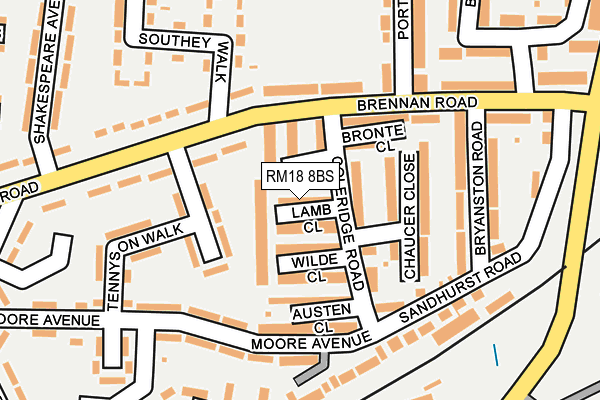 RM18 8BS map - OS OpenMap – Local (Ordnance Survey)
