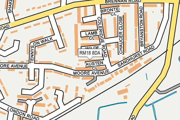 RM18 8DA map - OS OpenMap – Local (Ordnance Survey)