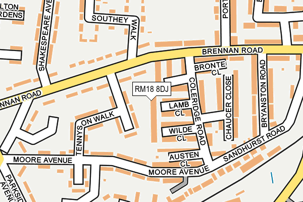 RM18 8DJ map - OS OpenMap – Local (Ordnance Survey)