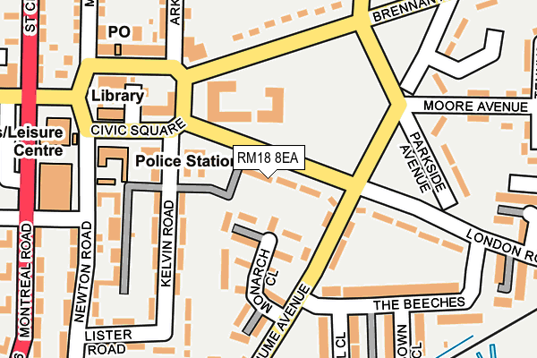 RM18 8EA map - OS OpenMap – Local (Ordnance Survey)