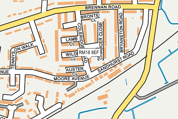 RM18 8EF map - OS OpenMap – Local (Ordnance Survey)