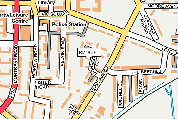 RM18 8EL map - OS OpenMap – Local (Ordnance Survey)