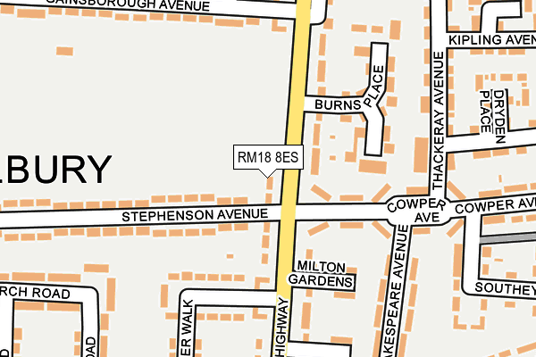 RM18 8ES map - OS OpenMap – Local (Ordnance Survey)