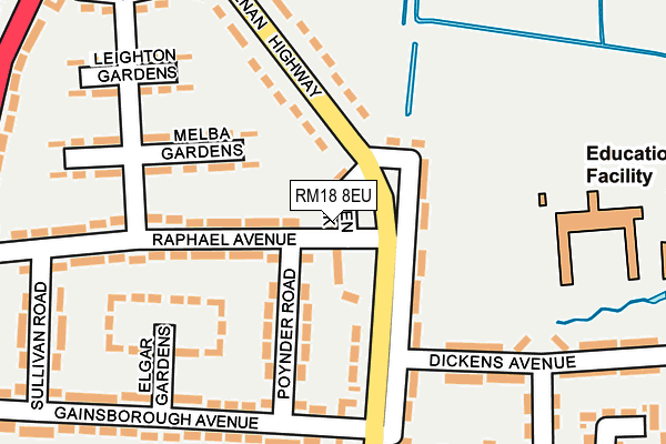 RM18 8EU map - OS OpenMap – Local (Ordnance Survey)
