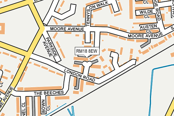 RM18 8EW map - OS OpenMap – Local (Ordnance Survey)