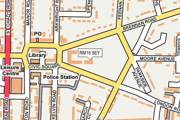 RM18 8EY map - OS OpenMap – Local (Ordnance Survey)